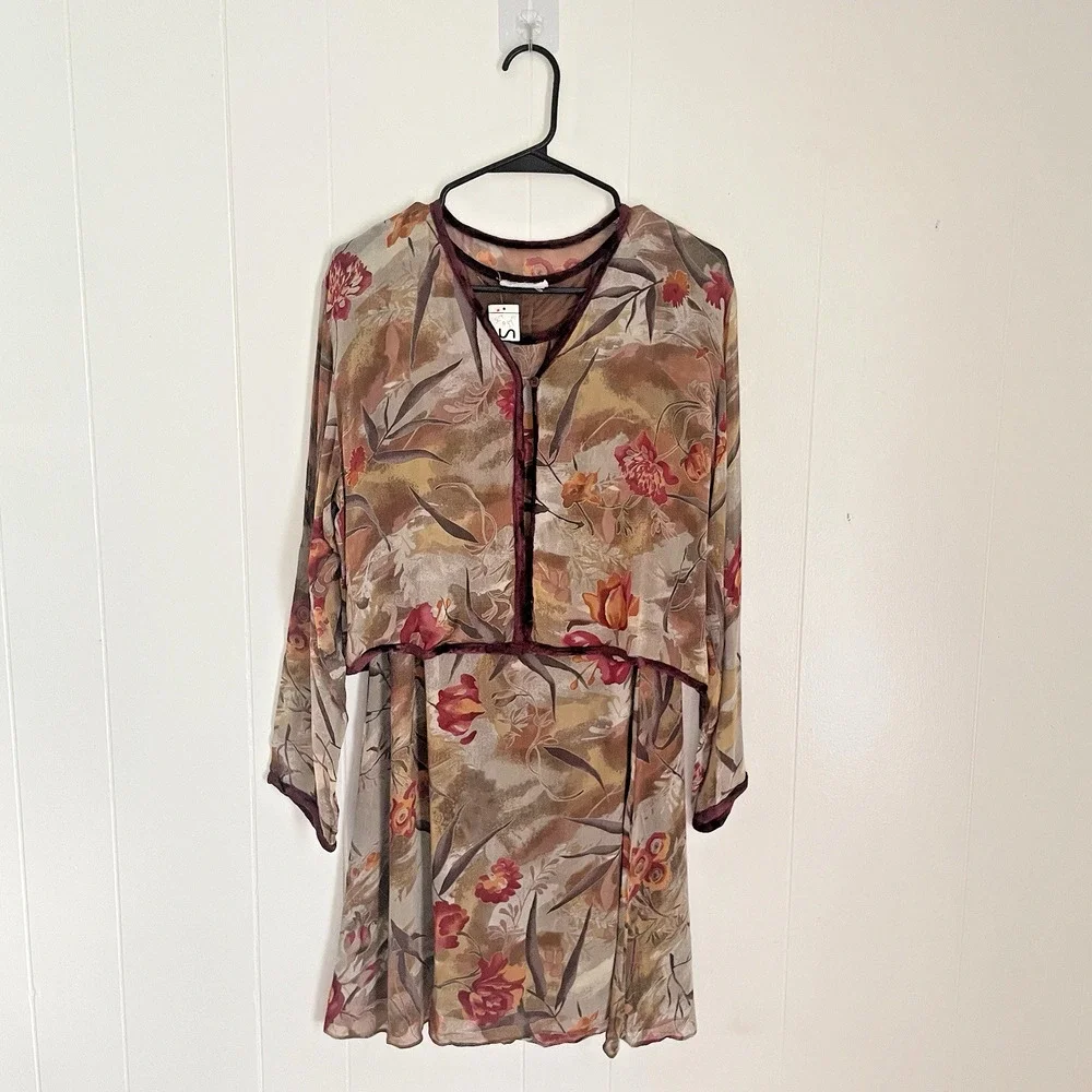 Her Style NWT Whimsigoth Sheer Floral Dress & Cardigan Set Retro Romantic Grunge